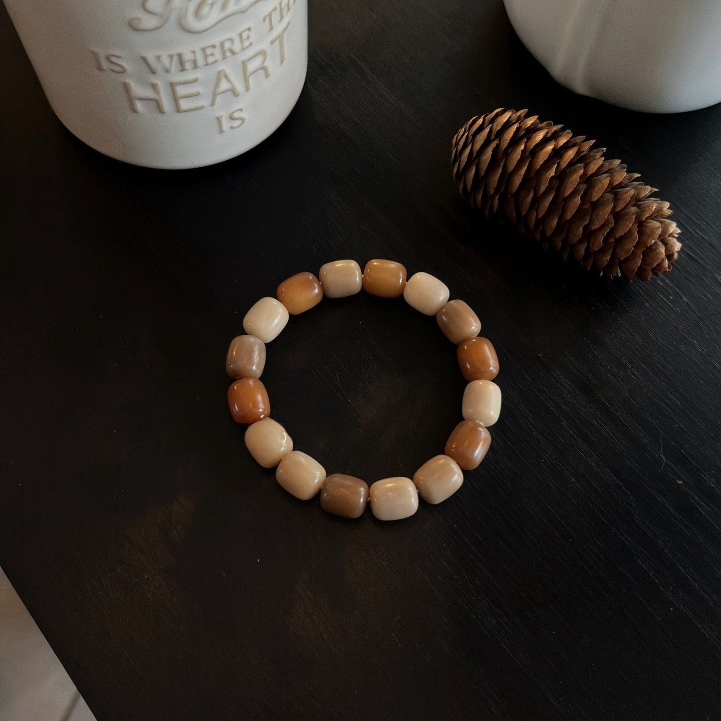 Rice Cake Milk Coffee Series Bodhi Bead Bracelet