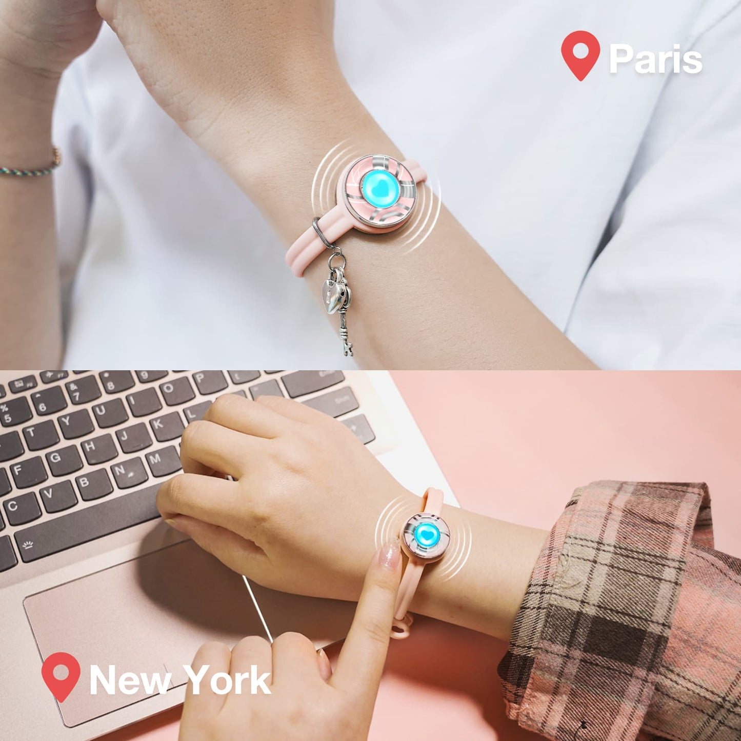 Bracelets tactiles Candy Wave (rose + rose)