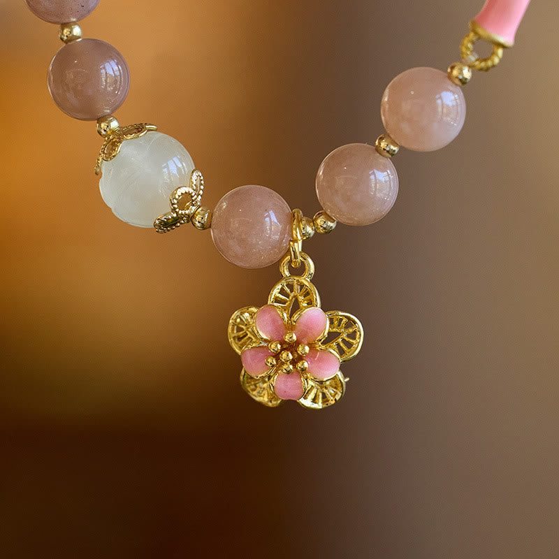 Bracelet jonc en jade et soie dorée, pierre naturelle de soleil, breloque en forme de fleur de Bouddha