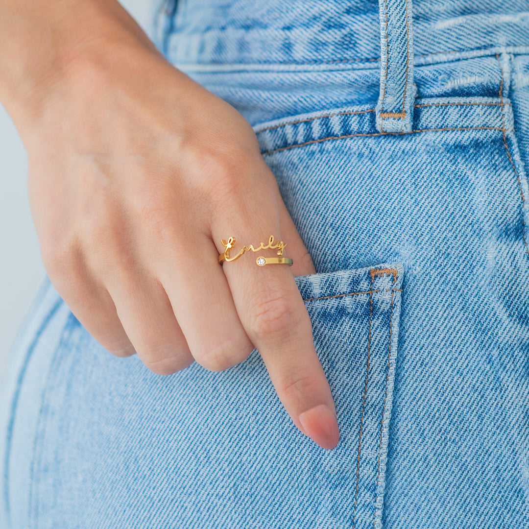 Custom Birthstone Name Ring
