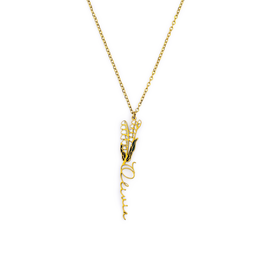 Collier avec nom de fleur de naissance aquarelle