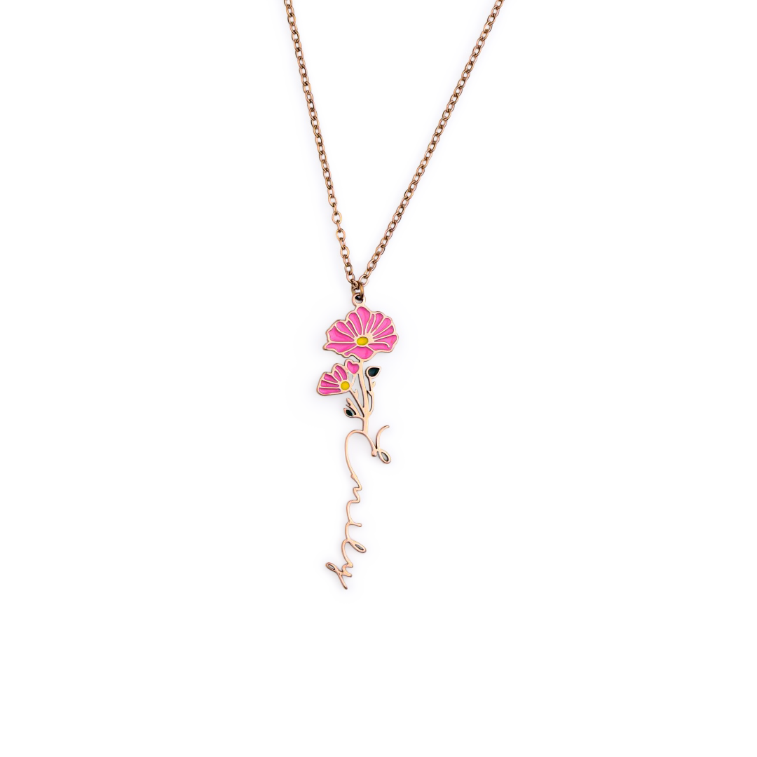 Collier avec nom de fleur de naissance aquarelle