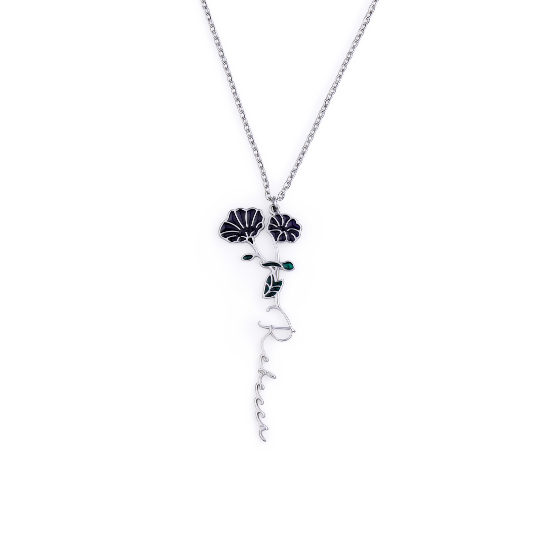 Collier avec nom de fleur de naissance aquarelle