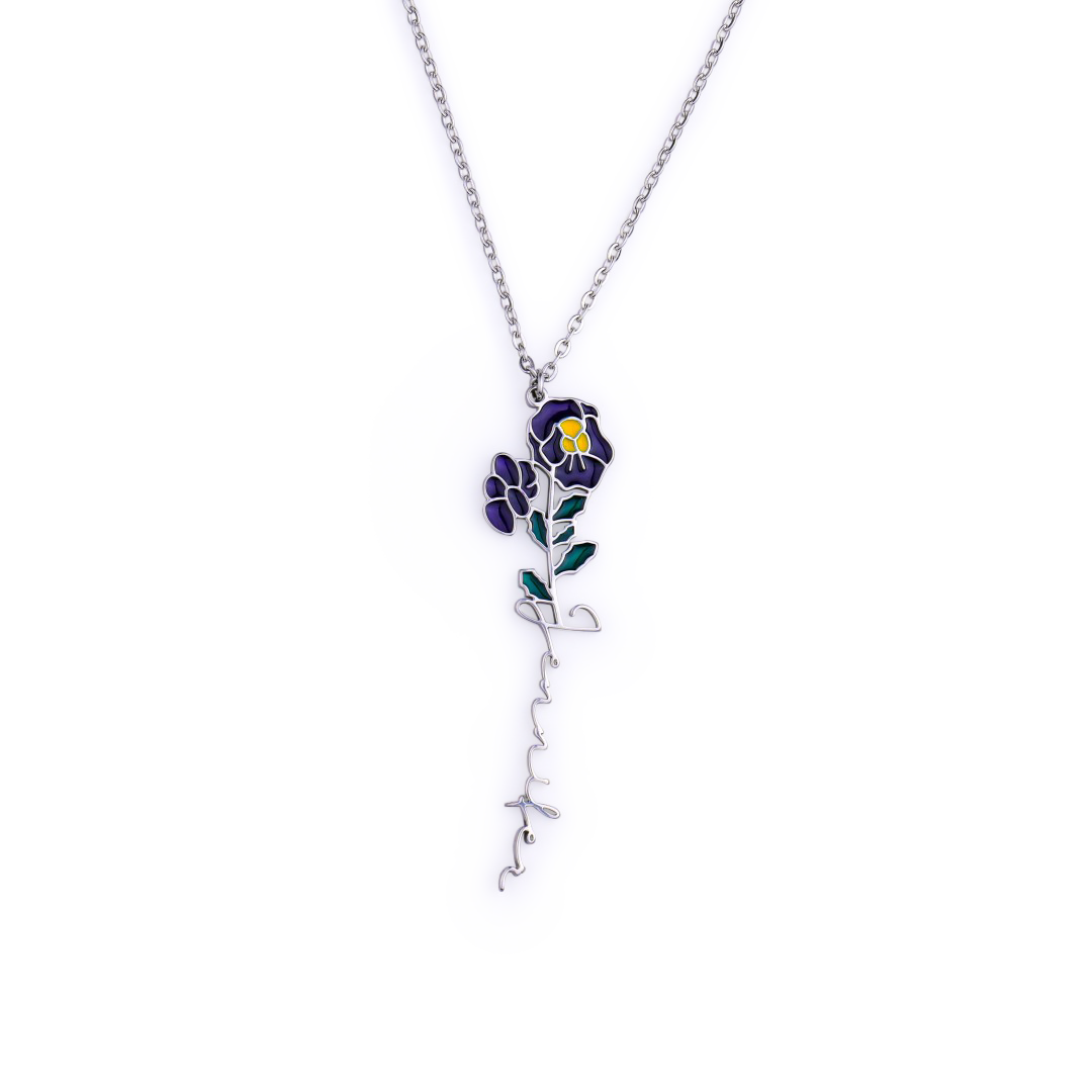 Collier avec nom de fleur de naissance aquarelle
