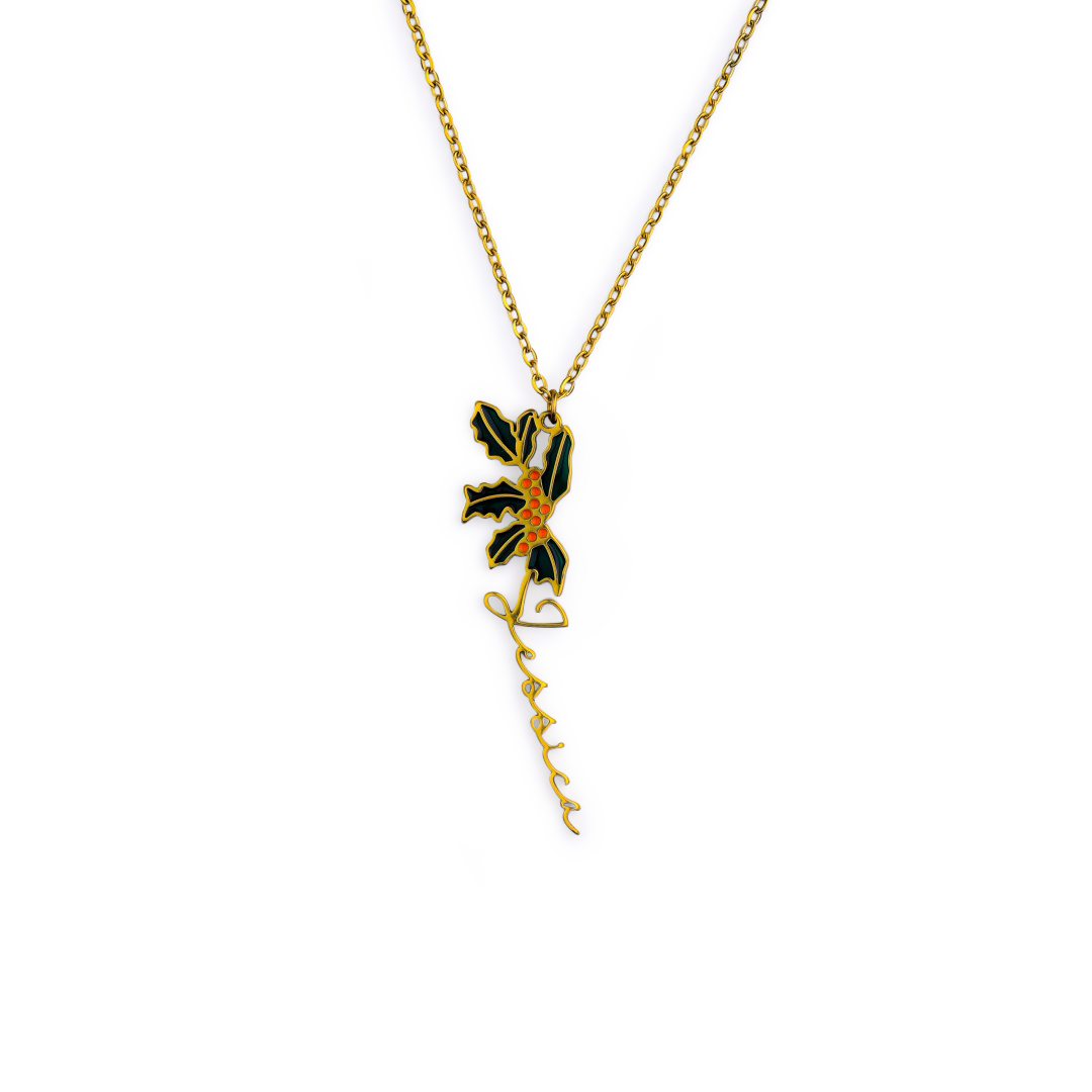 Collier avec nom de fleur de naissance aquarelle