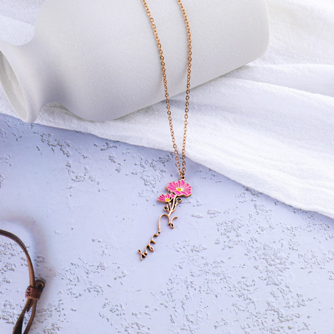 Collier avec nom de fleur de naissance aquarelle