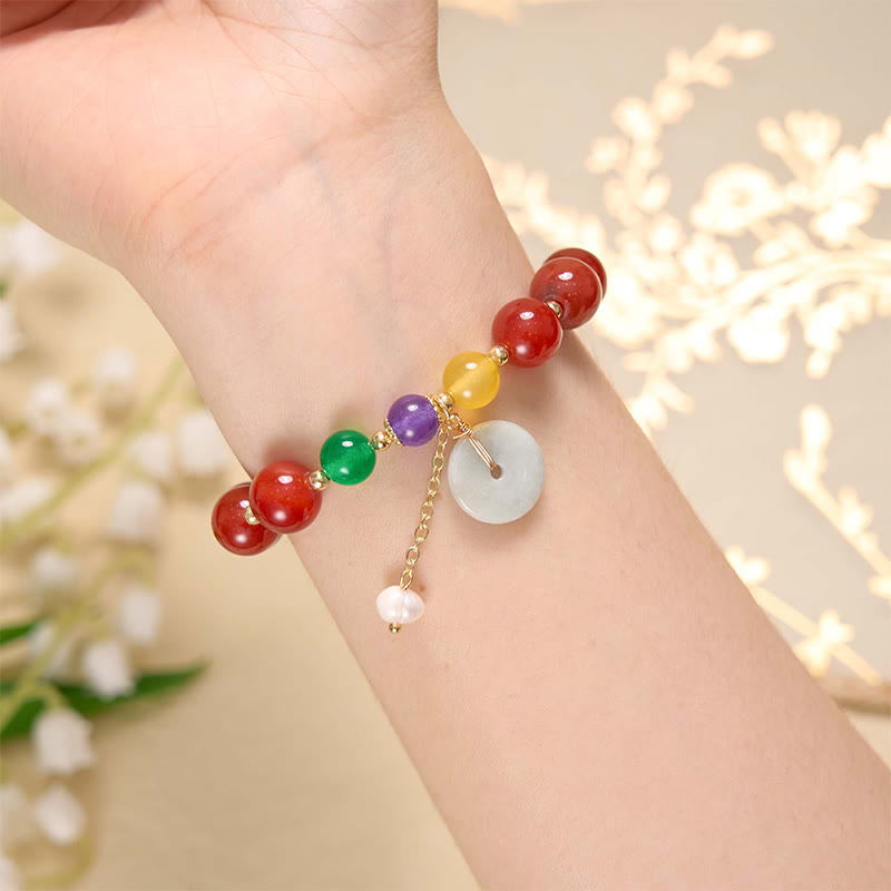 Bracelet de confiance avec breloque en jade et agate rouge et pierre de Bouddha