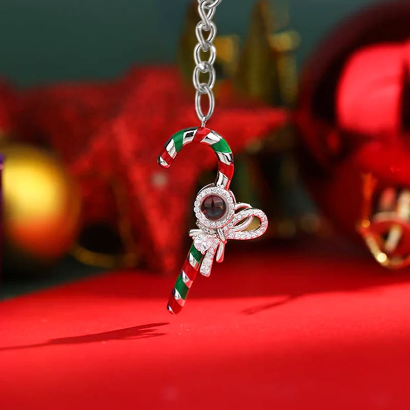 Porte-clés photo personnalisé en forme de canne à sucre de Noël