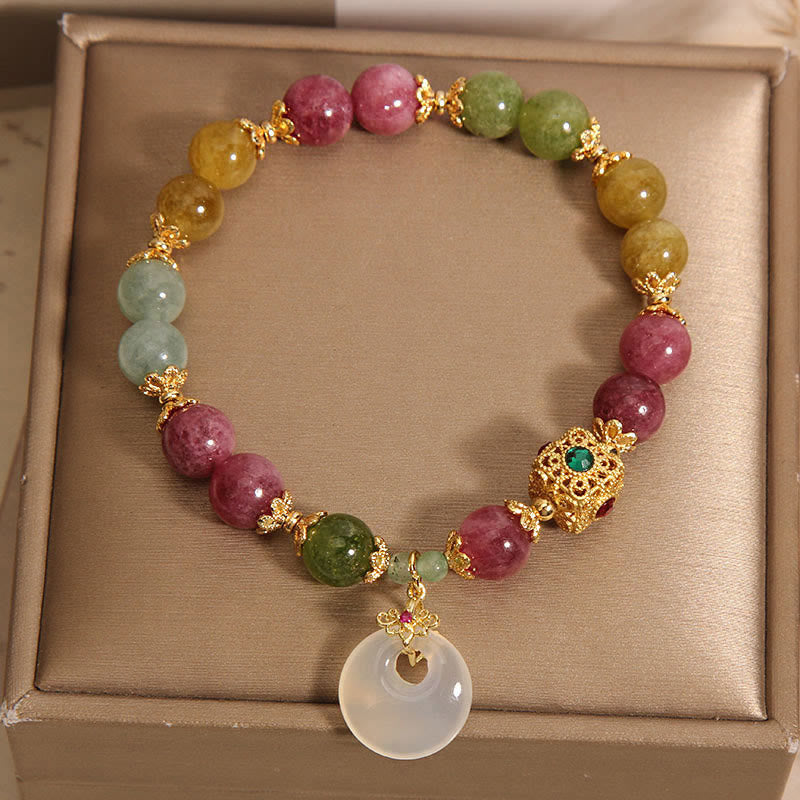 Bracelet de sagesse avec breloque en tourmaline colorée et pierres de Bouddha