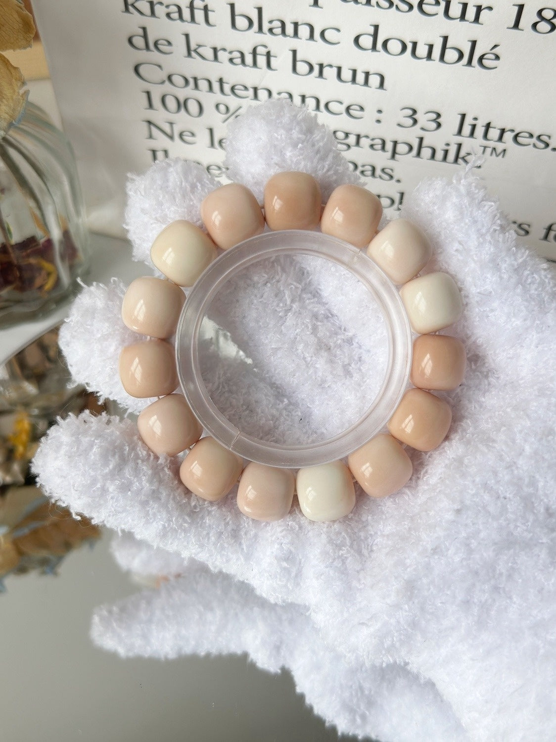 Bracelet de perles Bodhi de 14 mm, série Milk Strawberry