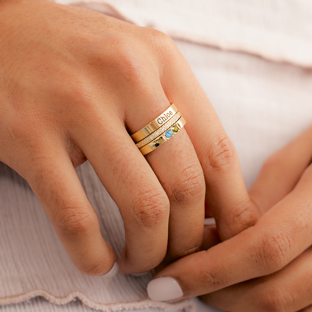 Personalized Birthstones Stacking Name Rings