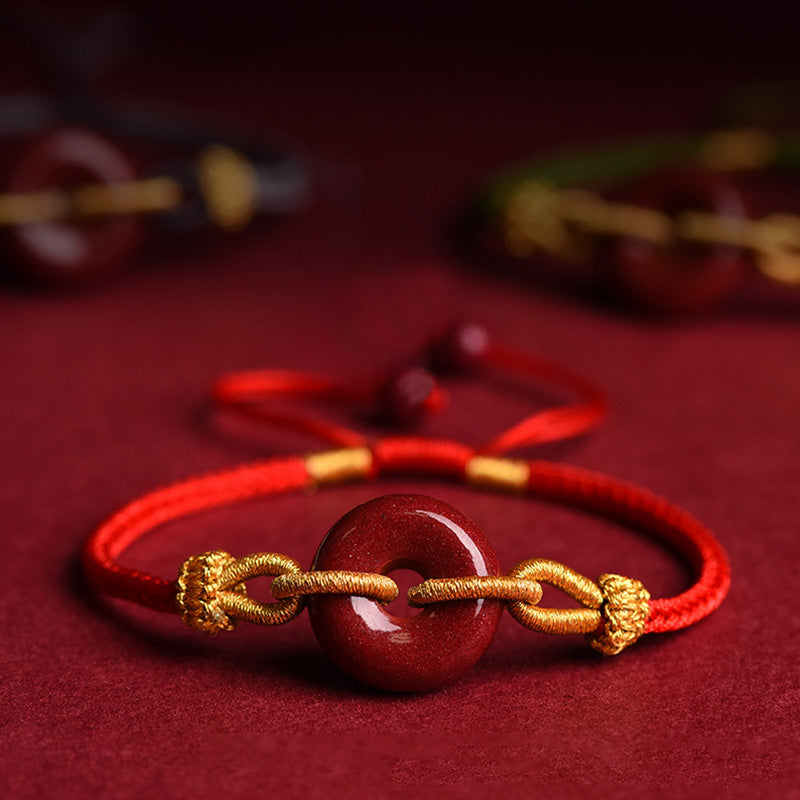 Buddha Stones Handcrafted Cinnabar Peace Buckle Pattern Concentration Braided Bracelet