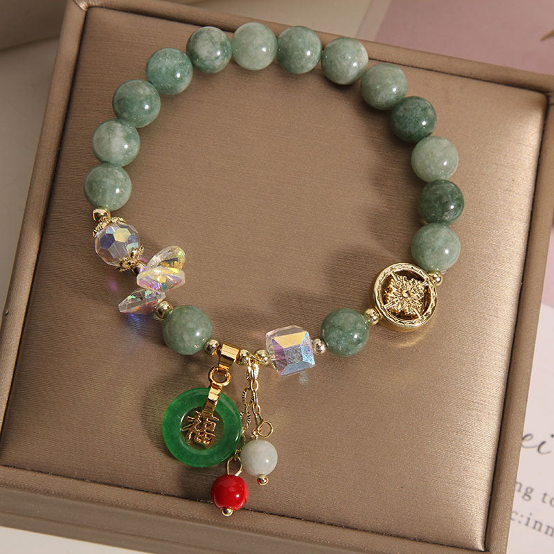 Bracelet de guérison à breloques en jade et quartz fraise de Bouddha