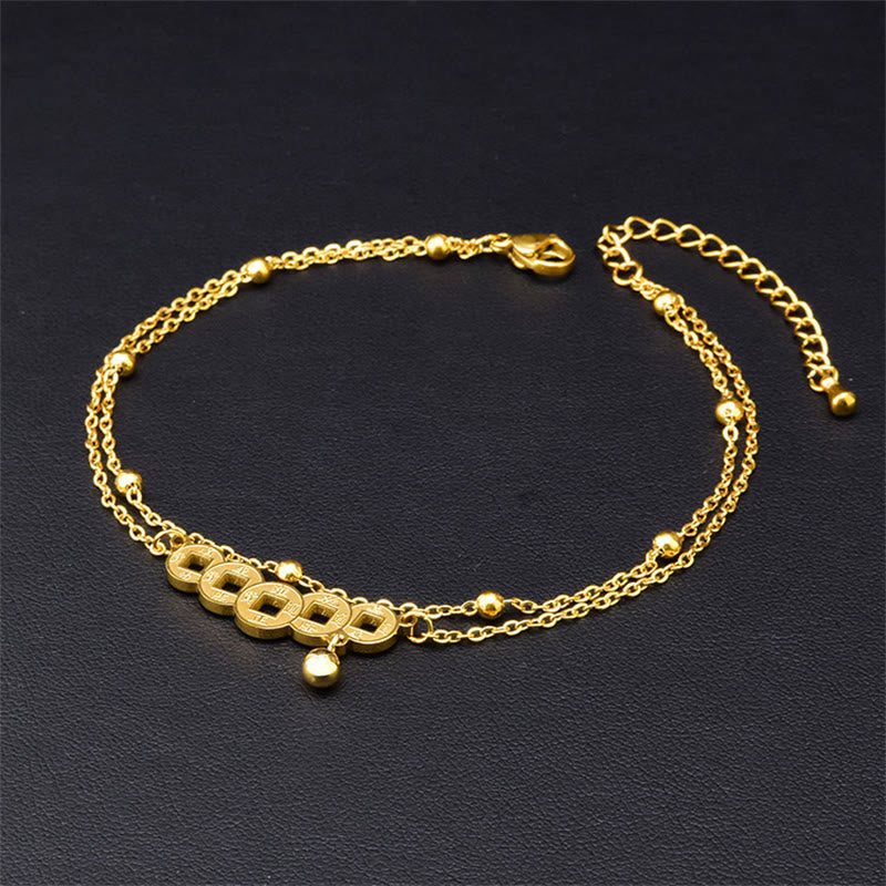 Buddha Stones Copper Coins Attract Wealth Titanium Steel Anklet