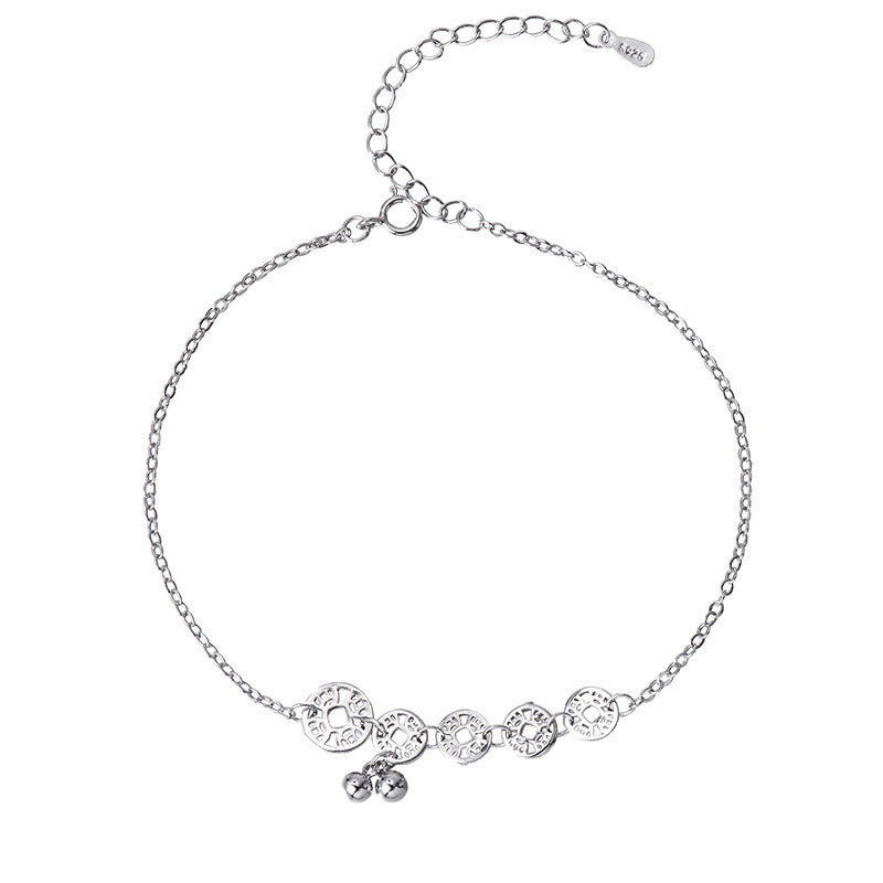 Buddha-Steine 925 Sterling Silber Kupfer Münzen Glocken Schutz Metall Fußkettchen