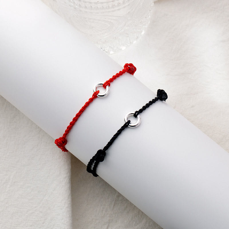 Bracelet de cheville tressé en argent sterling 925 avec boucle de paix et porte-bonheur