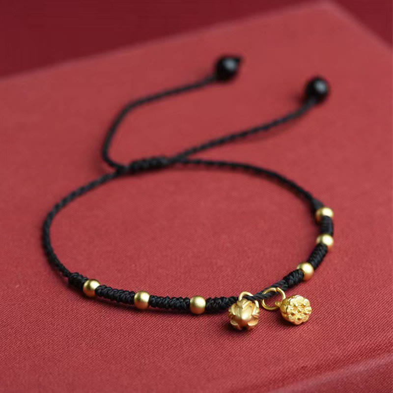 Bracelet de cheville porte-bonheur en corde avec breloque en forme de gousse de lotus et pierres de Bouddha