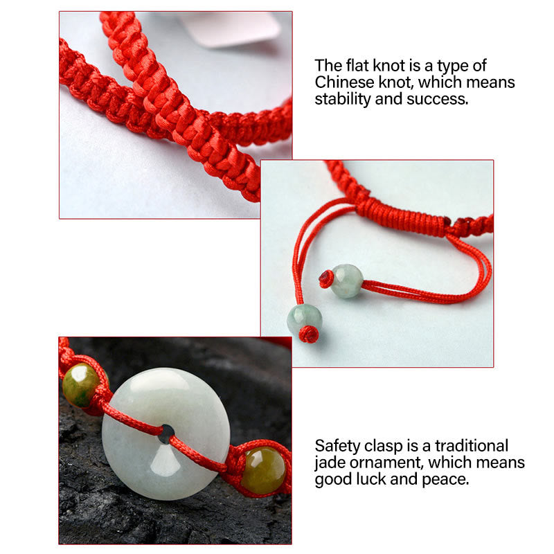 Bracelet en fil rouge avec boucle porte-bonheur et pierres de Bouddha en jade