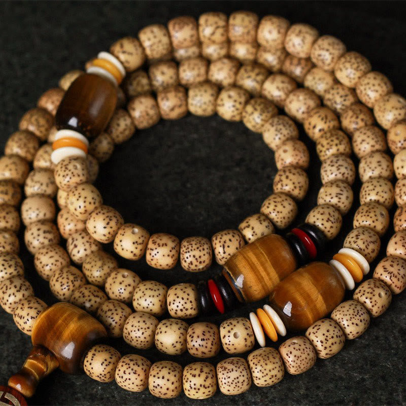 Buddha Stones 108 Mala Perlen Bodhi Seed Tigerauge Fu Charakter Peace Armband