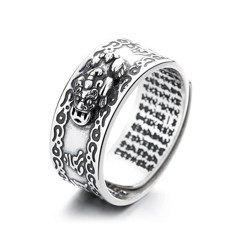 Bague ajustable en argent sterling 925 avec pierres de Bouddha et inscription PiXiu gravée