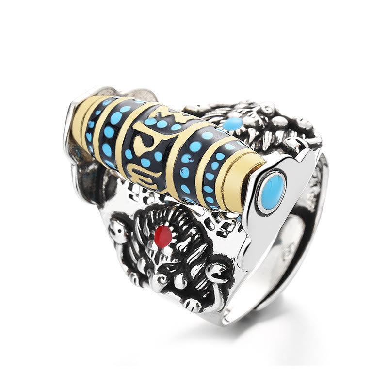 Bague rotative avec pierres de bouddha tibétain Om Mani Padme Hum Garuda Dzi, motif de perles, paix