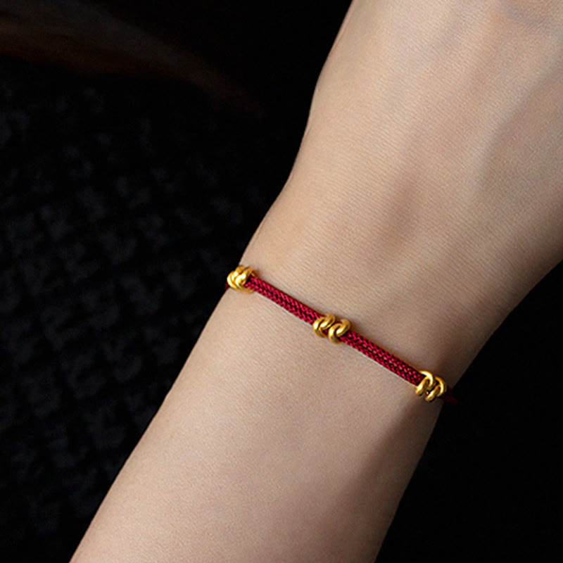 Buddha Stones 999 Gold Wish Knot Design Handmade Luck Braided Rope Bracelet