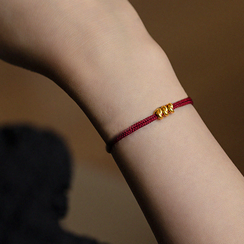 Buddha Stones 999 Gold Wish Knot Design Handmade Luck Braided Rope Bracelet