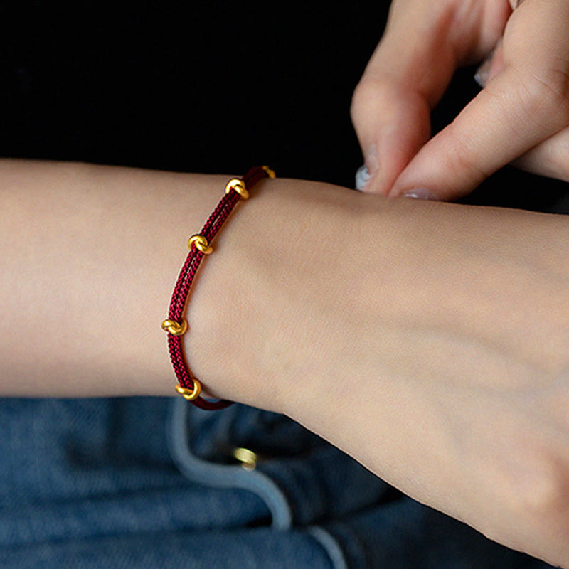 Buddha Stones 999 Gold Wish Knot Design Handmade Luck Braided Rope Bracelet