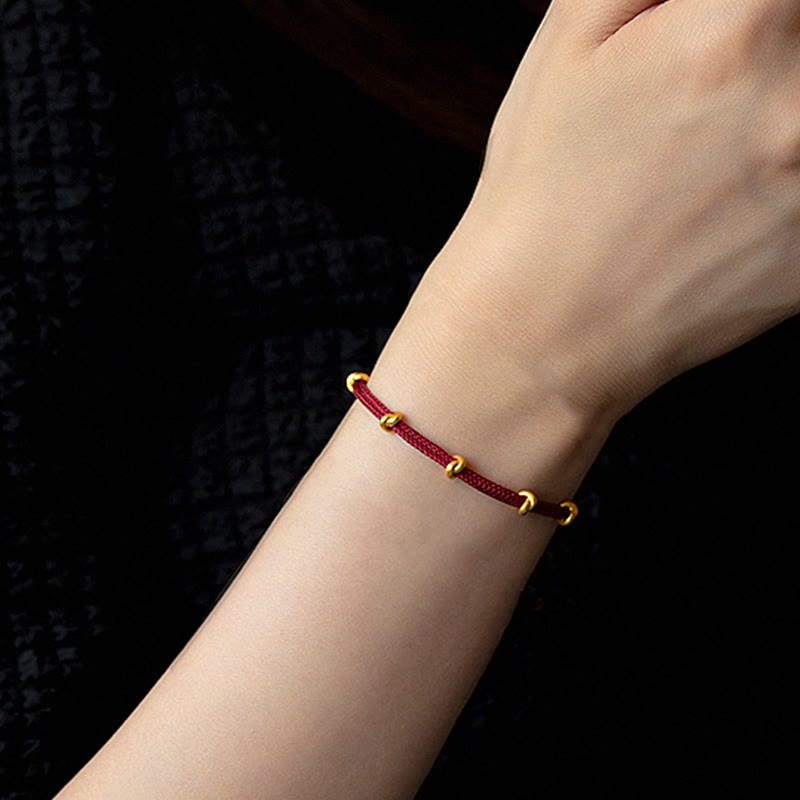 Buddha Stones 999 Gold Wish Knot Design Handmade Luck Braided Rope Bracelet