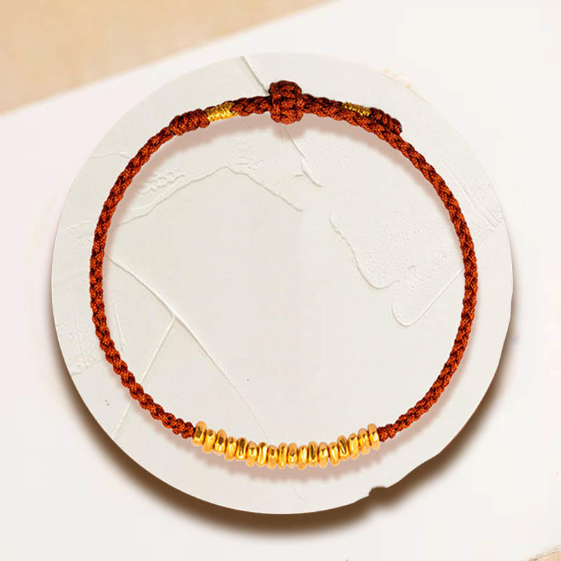 Buddha Stones 999 Gold Small Gold Pieces Design Handmade Protection Braided Rope Bracelet