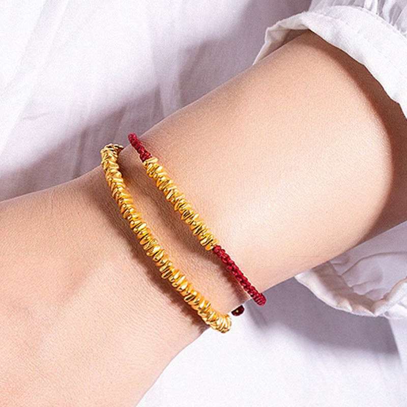 Buddha Stones 999 Gold Small Gold Pieces Design Handmade Protection Braided Rope Bracelet