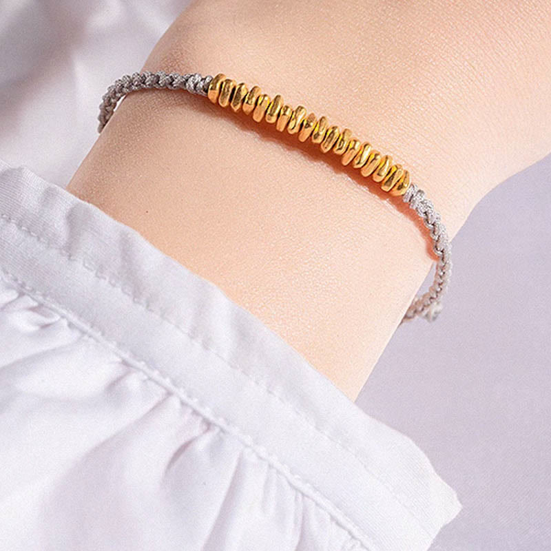 Buddha Stones 999 Gold Small Gold Pieces Design Handmade Protection Braided Rope Bracelet