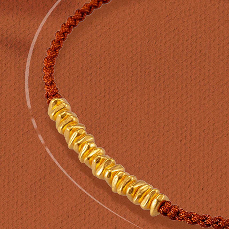 Buddha Stones 999 Gold Small Gold Pieces Design Handmade Protection Braided Rope Bracelet