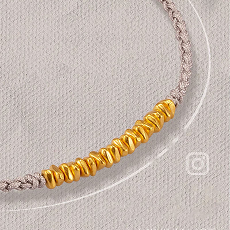 Buddha Stones 999 Gold Small Gold Pieces Design Handmade Protection Braided Rope Bracelet
