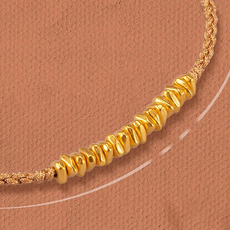 Buddha Stones 999 Gold Small Gold Pieces Design Handmade Protection Braided Rope Bracelet