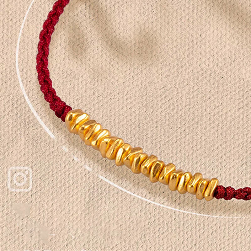 Buddha Stones 999 Gold Small Gold Pieces Design Handmade Protection Braided Rope Bracelet