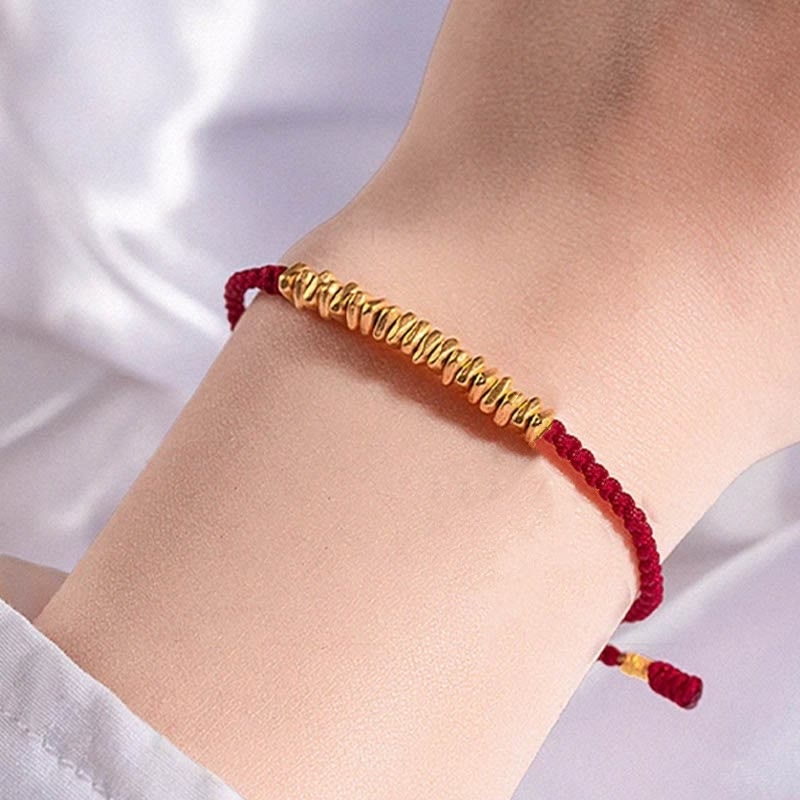 Buddha Stones 999 Gold Small Gold Pieces Design Handmade Protection Braided Rope Bracelet
