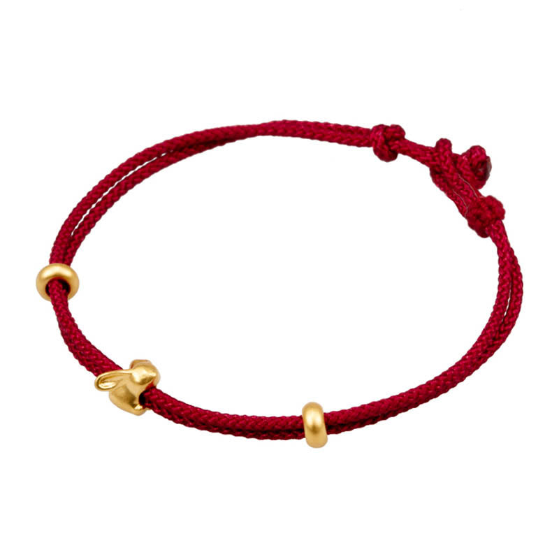 Buddha Stones 999 Gold kleines Glückskaninchen Osmanthus-Design handgefertigtes Glücksarmband aus geflochtenem Seil