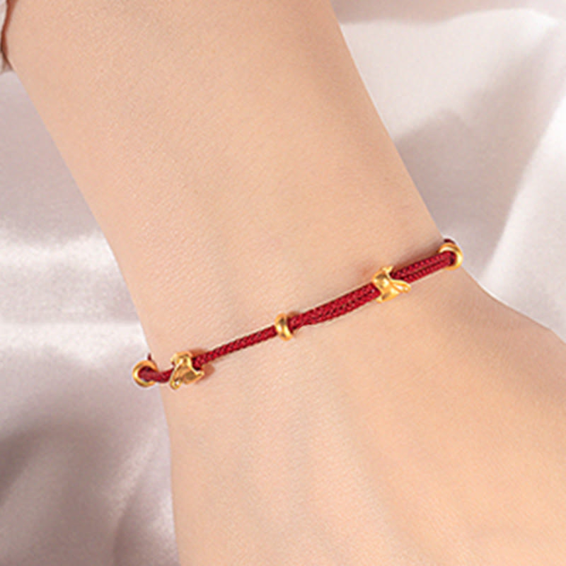 Buddha Stones 999 Gold Small Lucky Rabbit Osmanthus Design Handmade Luck Braided Rope Bracelet