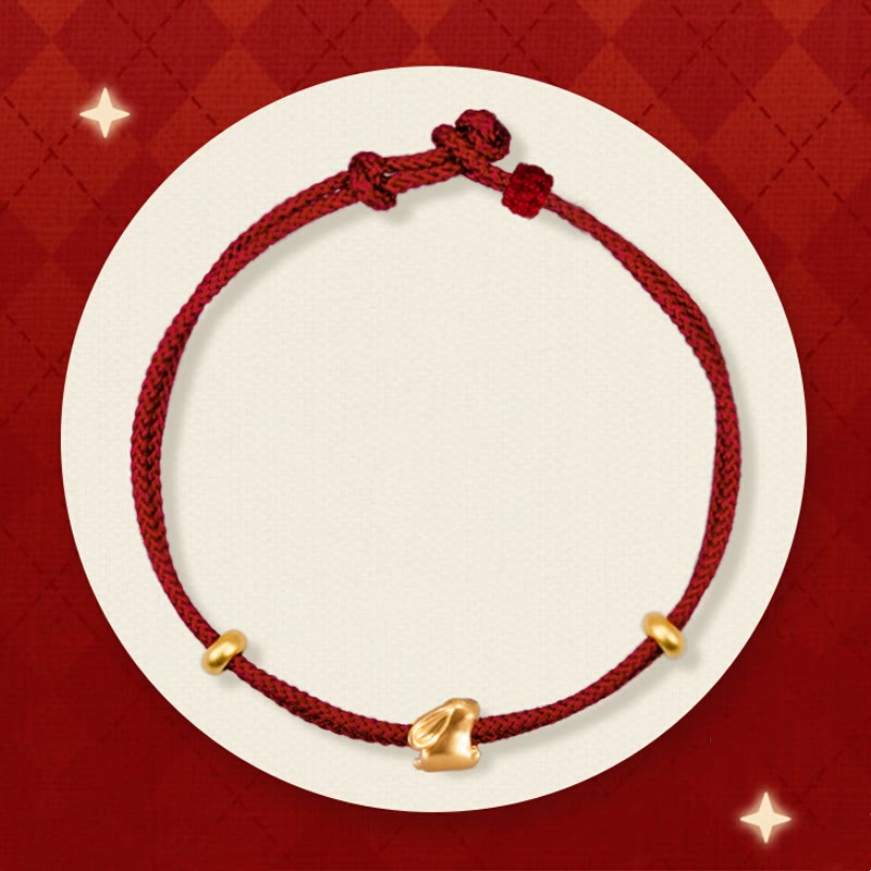 Buddha Stones 999 Gold kleines Glückskaninchen Osmanthus-Design handgefertigtes Glücksarmband aus geflochtenem Seil