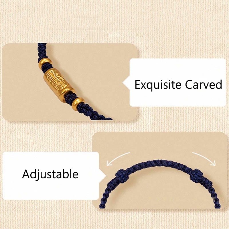 Buddha Stones 999 Gold Good Luck Amulet Carved Design Handmade Strength Braided Rope Bracelet