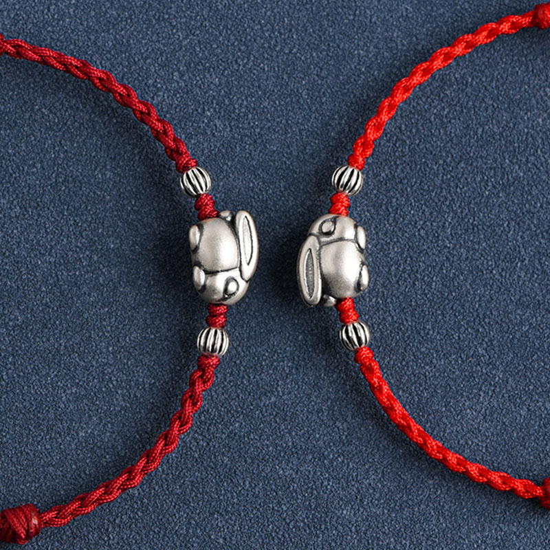 Buddha Stones Handmade 999 Sterling Silver Rabbit Luck Rope Bracelet Anklet