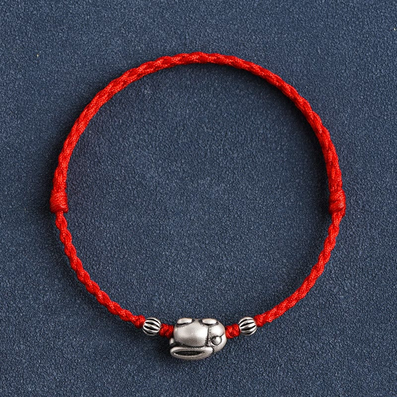 Buddha Stones Handmade 999 Sterling Silver Rabbit Luck Rope Bracelet Anklet