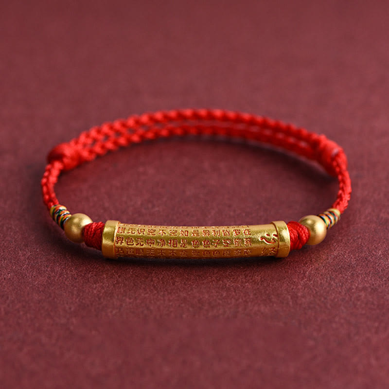 Buddha Stones Handmade Alloy Heart Sutra Protection Strength Rope Bracelet Anklet