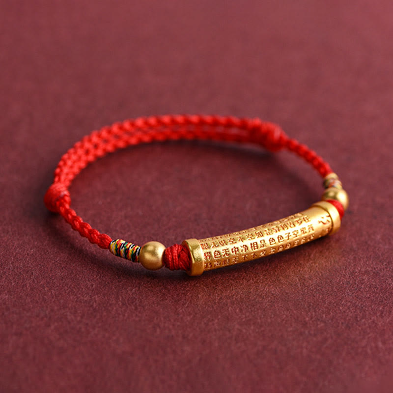 Buddha Stones Handmade Alloy Heart Sutra Protection Strength Rope Bracelet Anklet