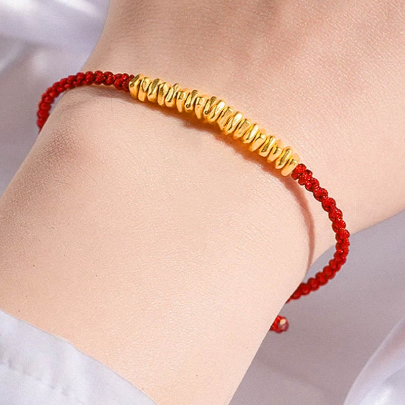 Buddha Stones 999 Gold Small Gold Pieces Design Handmade Protection Braided Rope Bracelet