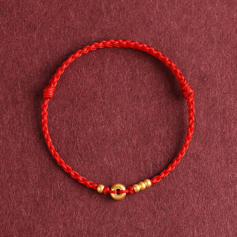 Buddha Stones 999 Gold Small Peace Buckle Design Handmade Luck Braided Rope Bracelet Anklet