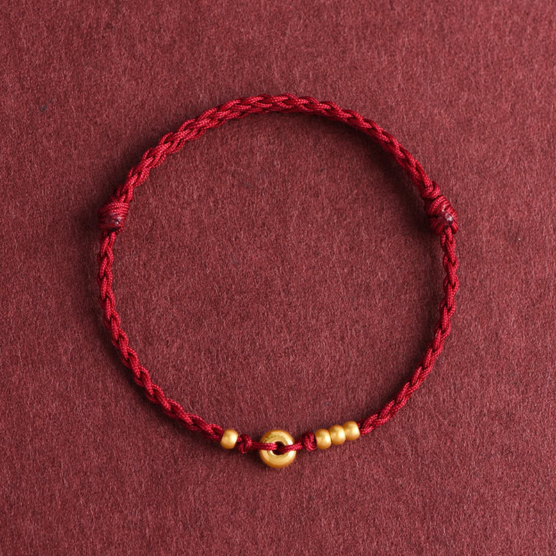 Buddha Stones 999 Gold Small Peace Buckle Design Handmade Luck Braided Rope Bracelet Anklet