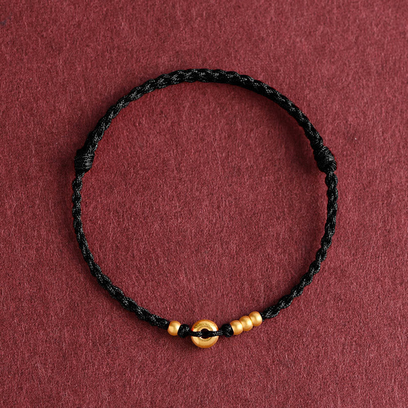 Buddha Stones 999 Gold Small Peace Buckle Design Handmade Luck Braided Rope Bracelet Anklet