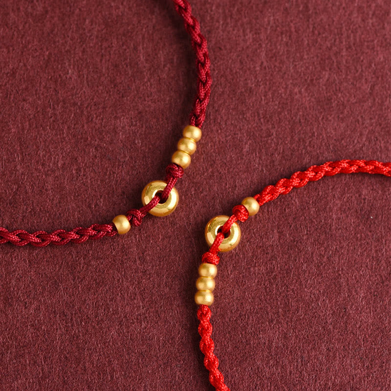 Buddha Stones 999 Gold Small Peace Buckle Design Handmade Luck Braided Rope Bracelet Anklet